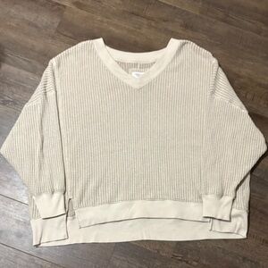 Cream V-Neck Waffle Knit Sweater